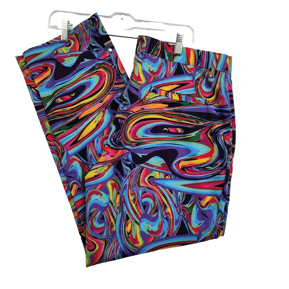 Hreski Psychedelic Swirl Golf Pants Multi-Color Rainbow Men 36x28.5 Trippy Retro